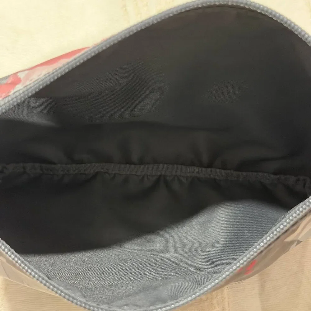 TUMI Floral Nylon Cosmetic Travel Pouch Gray Pink Zip Organizer 10